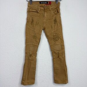 Makobi Jeans‎ Boys Size 7 Brown Distressed Ripped Straight Leg Streetwear Biker